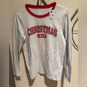 PJ Place Christmas Crew Red and Gray PJ Top, 100% Cotton, NWT